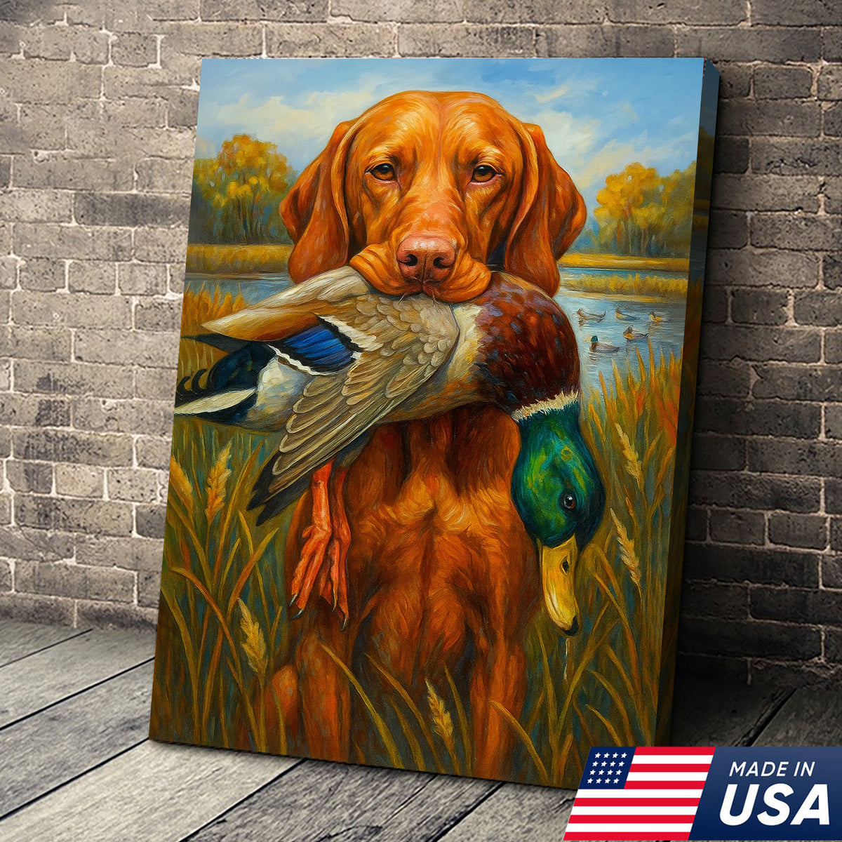 Rustic Hunting Wall Art – Dog and Duck Canvas Print