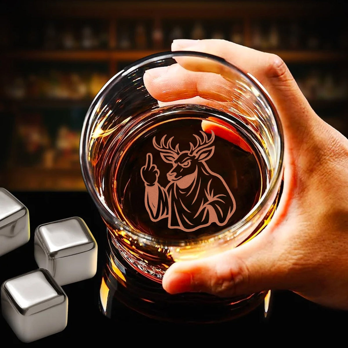 Deer Halloween Engraved Whiskey Glass – Funny Funny Finger Gifts for Hunters & Drinking Lovers,