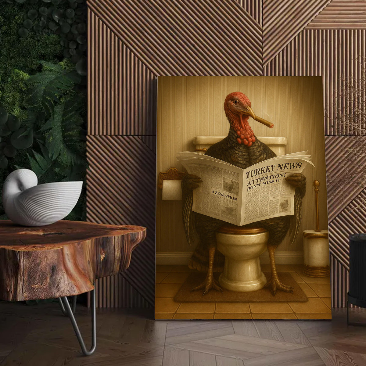 Smoking Turkey Canvas – Funny Bathroom Wall Art for Hunters & Farmhouse Decor