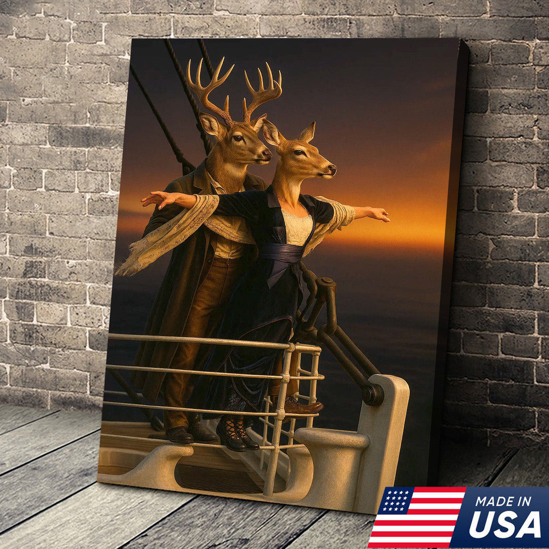 Romantic Deer Canvas Wall Art – Buck and Doe Cinematic Scene Sunset