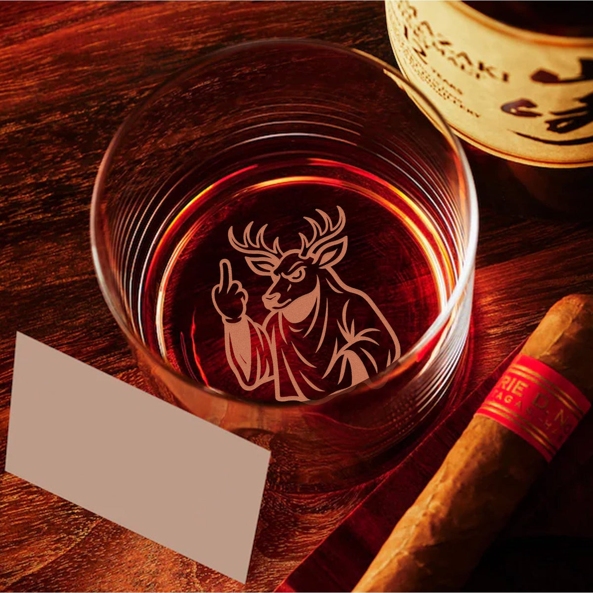 Deer Halloween Engraved Whiskey Glass – Funny Funny Finger Gifts for Hunters & Drinking Lovers,