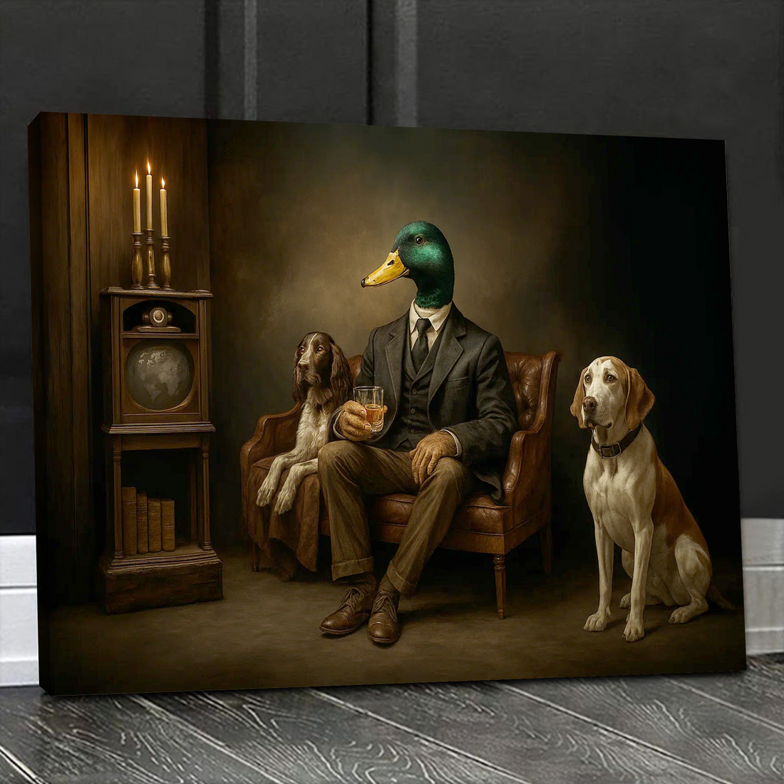 Gentleman Duck Canvas Wall Art – Rustic Whiskey Lounge & Hunting Lodge Decor