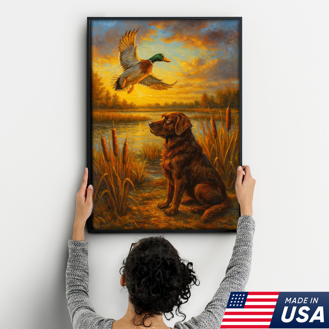Hunting Dog & Mallard Canvas Wall Art – Rustic Wildlife Painting