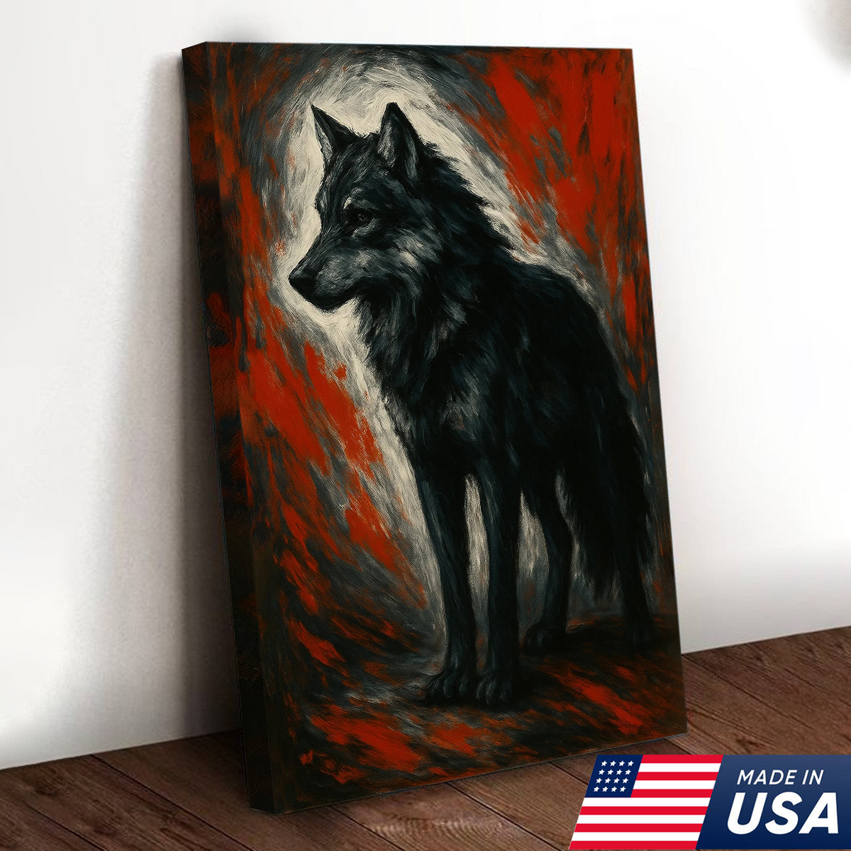 Black Wolf Canvas Wall Art – Rustic Wildlife Decor for Cabin, Lodge & Man Cave