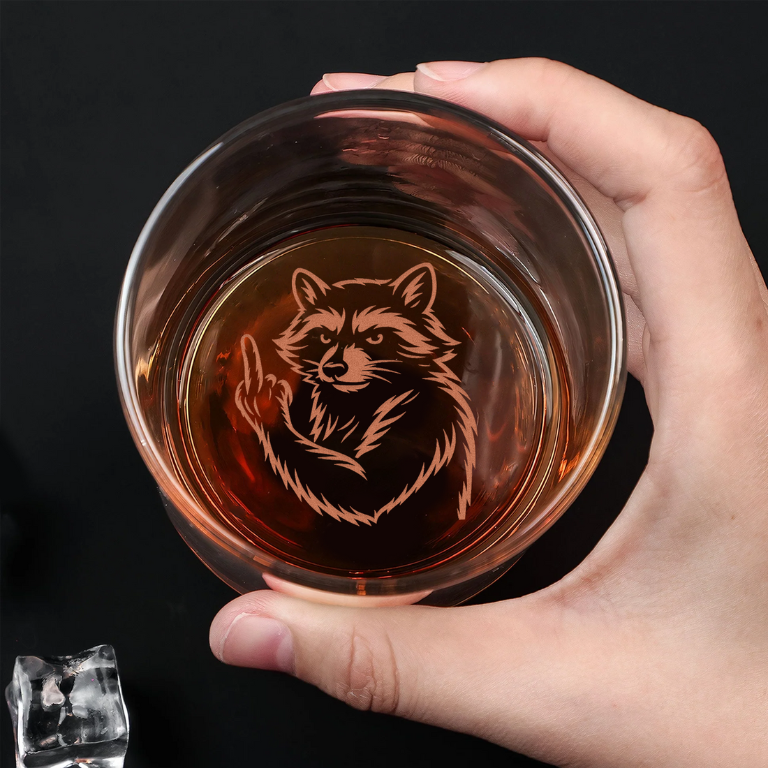 Raccoon Hunting Engraved Whiskey Glass, Gift for Men, Rustic Wildlife Barware