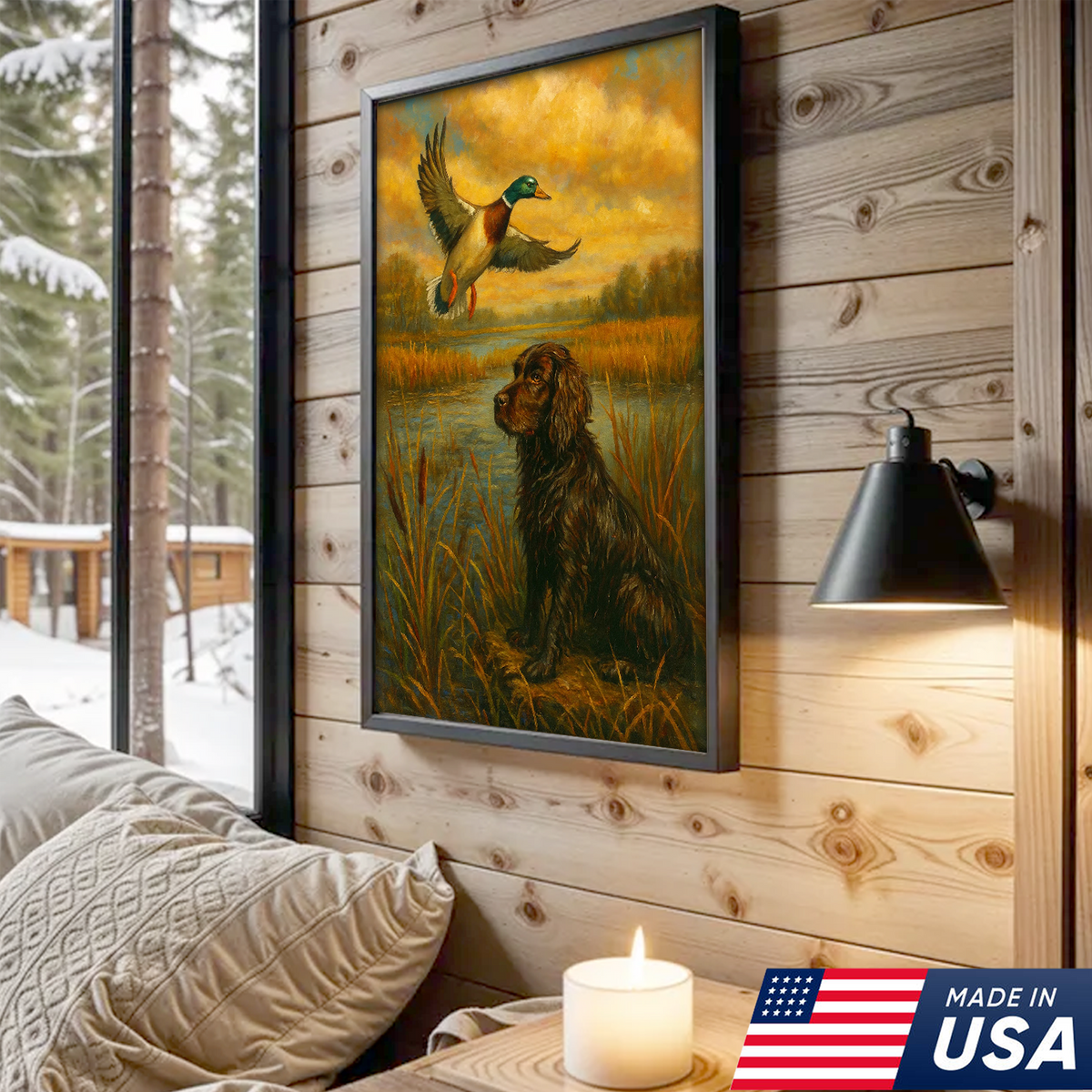 Hunting Dog & Mallard Duck Canvas Wall Art – Rustic Cabin Decor