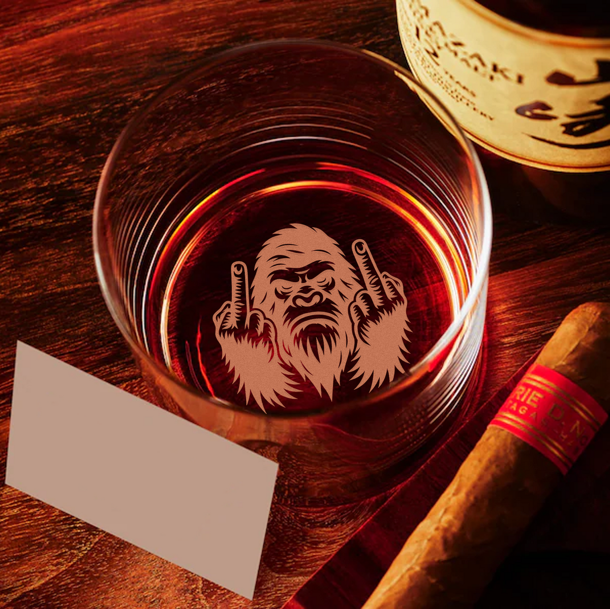 Funny Bigfoot Fuckin' Fingers Engraved Whiskey Glass – Unique Gift for Men & Drinking Lovers