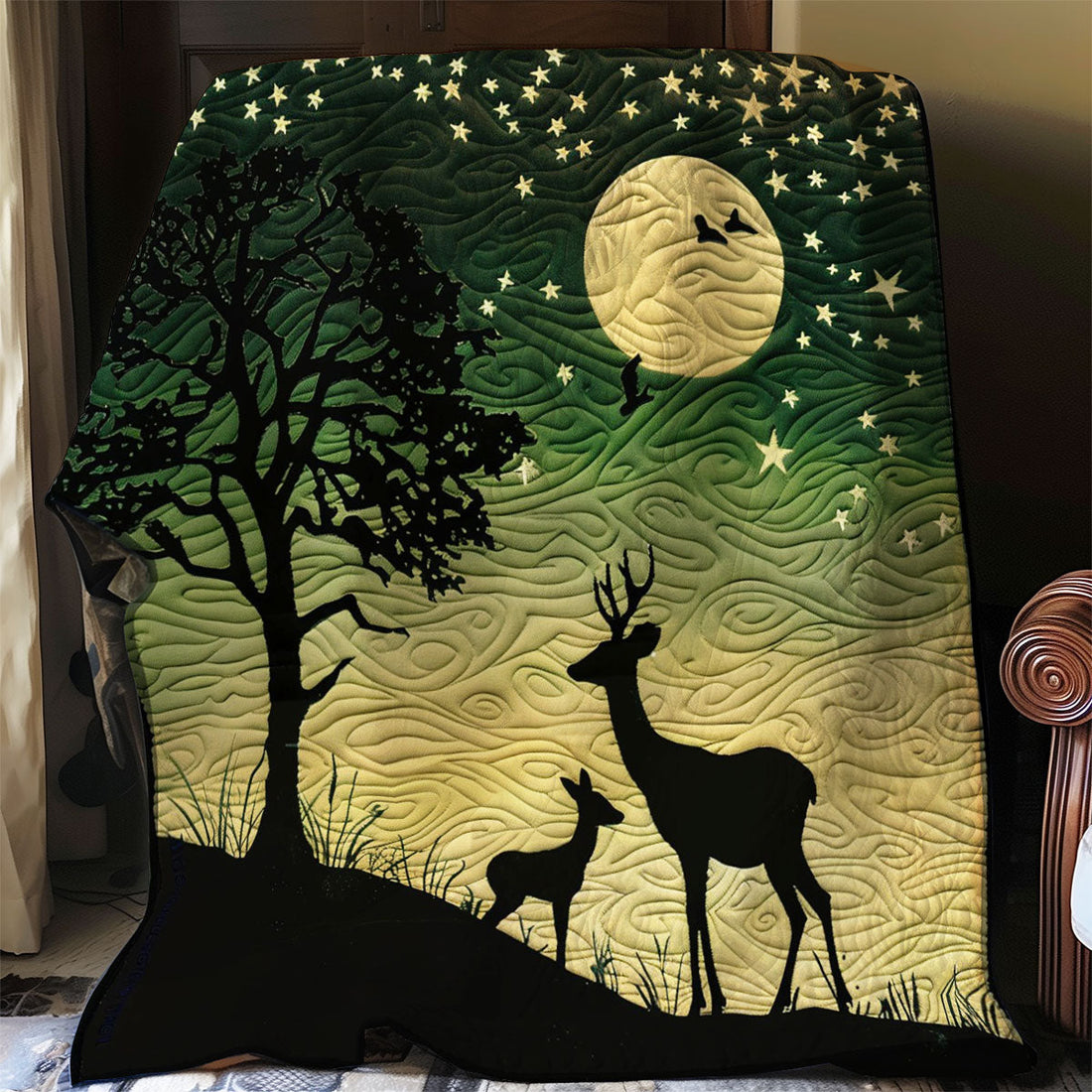 Deer And Night Sky Quilt Blanket
