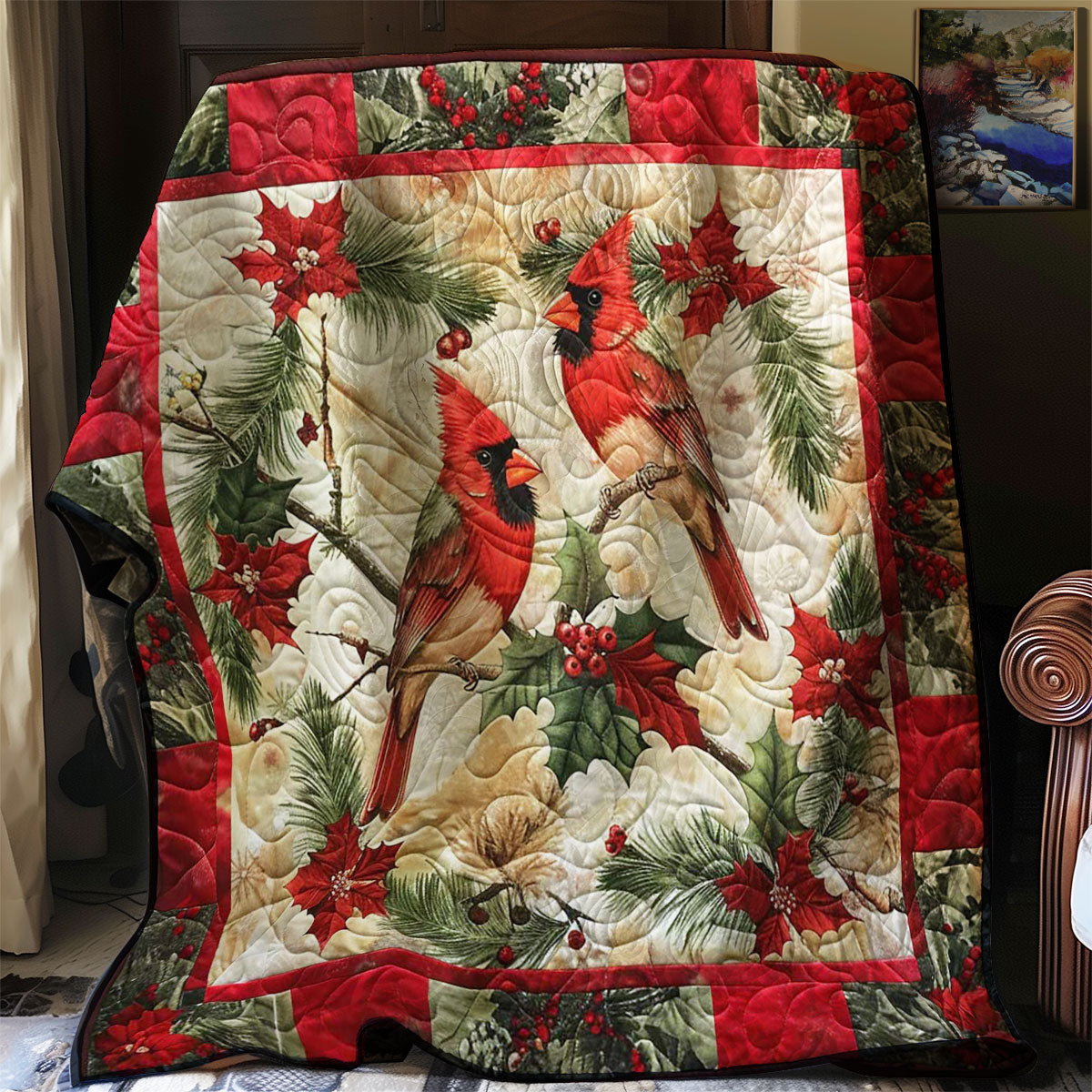 Cardinal's Christmas Eve Quilt Blanket