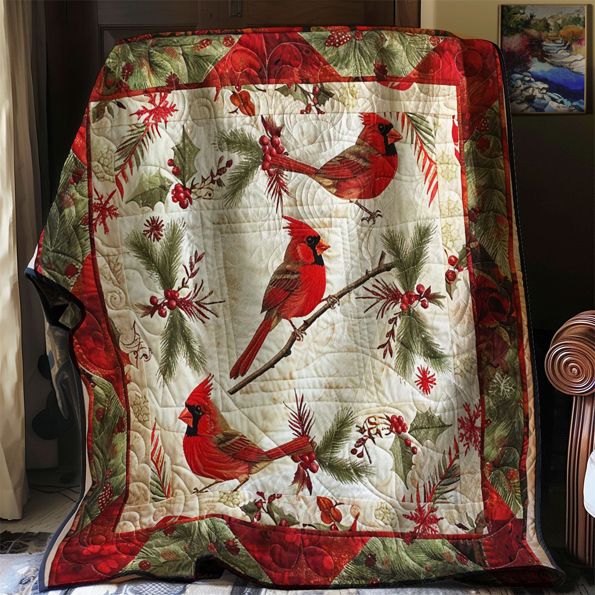 Cardinal's Christmas Song Quilt Blanket