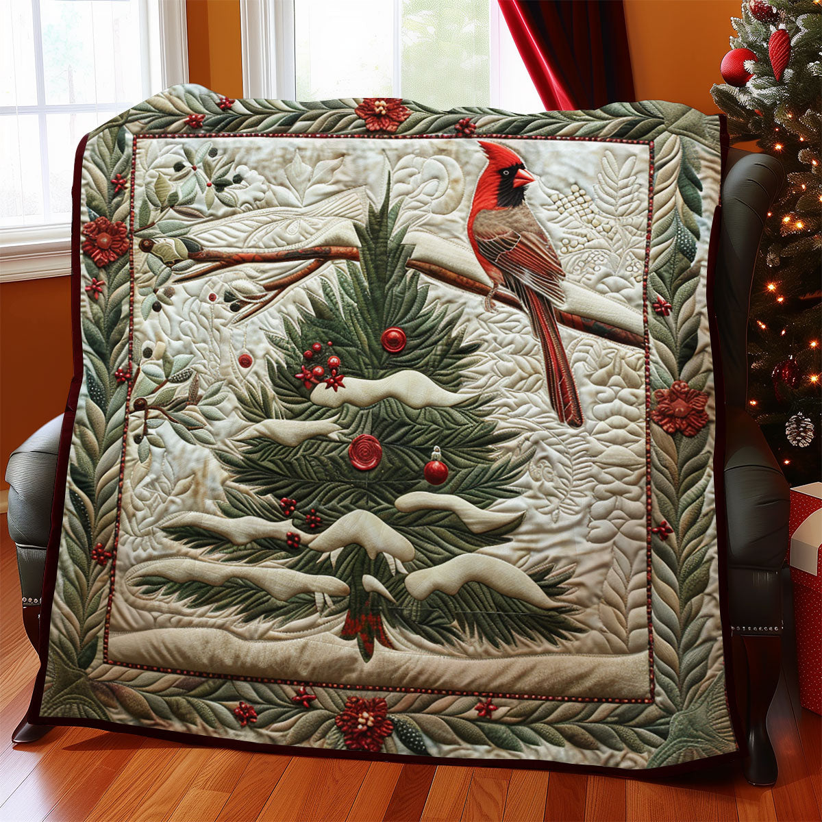 Christmas Cardinal Winter Wonderland Quilt Blanket