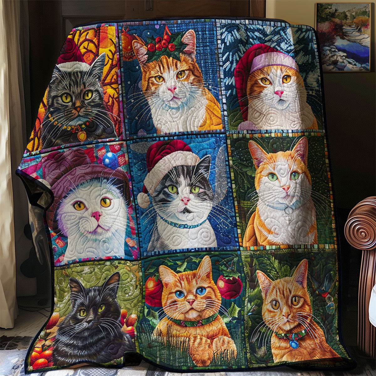 Christmas Cat And Friends Holiday Cheer Quilt Blanket