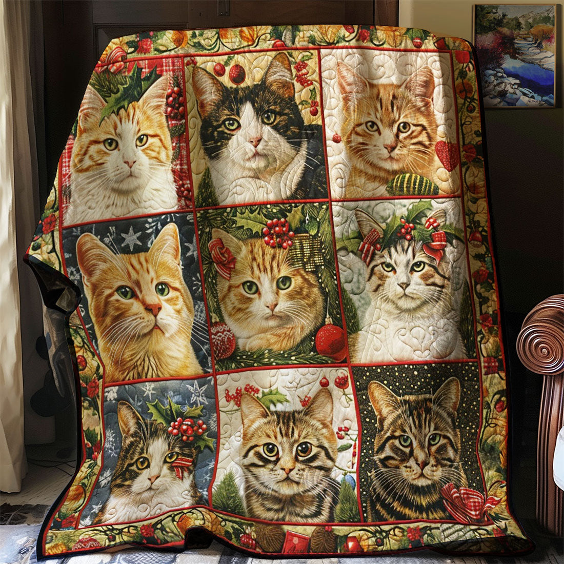 Christmas Cat Mistletoe Magic Quilt Blanket