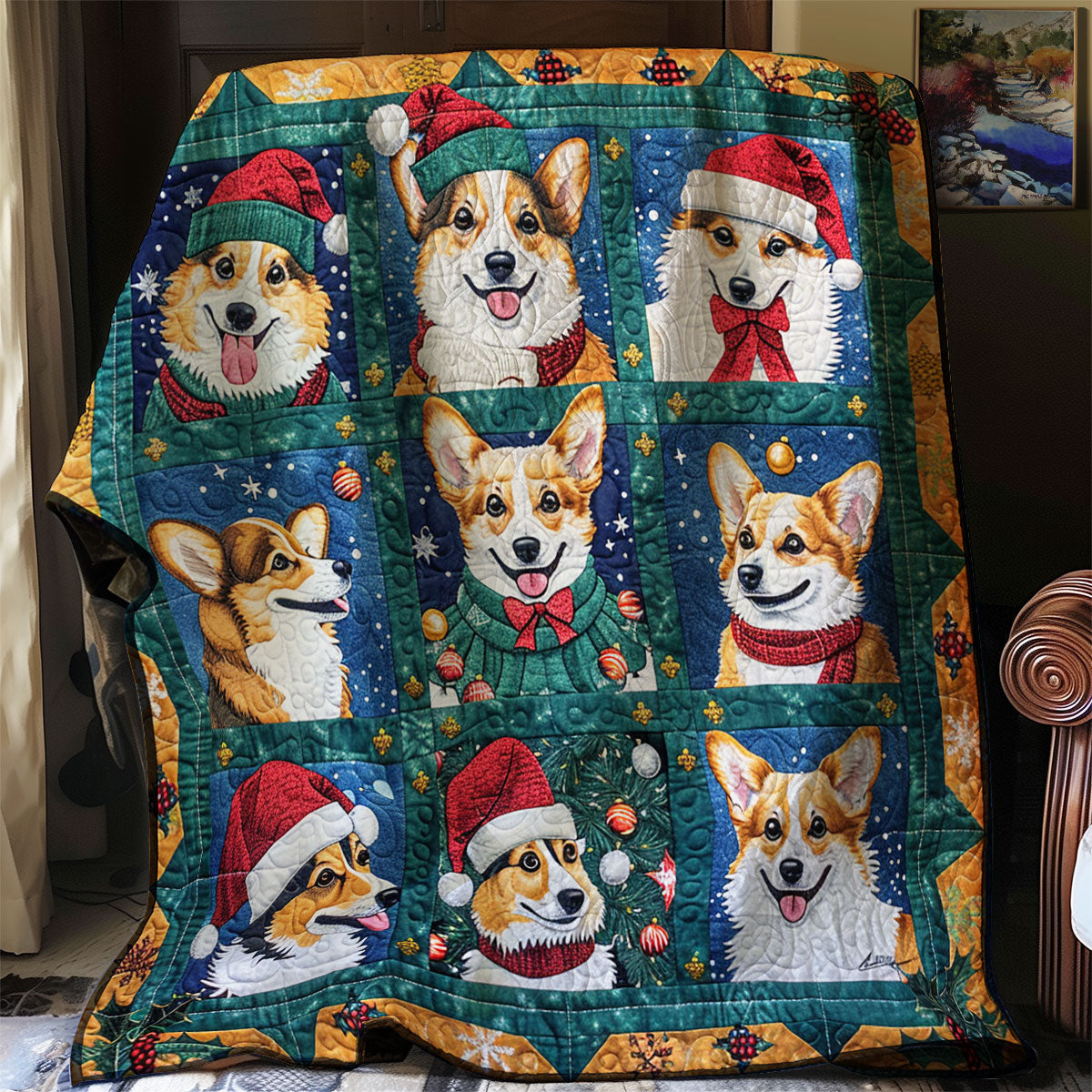 Christmas Corgi Merry Moments Quilt Blanket