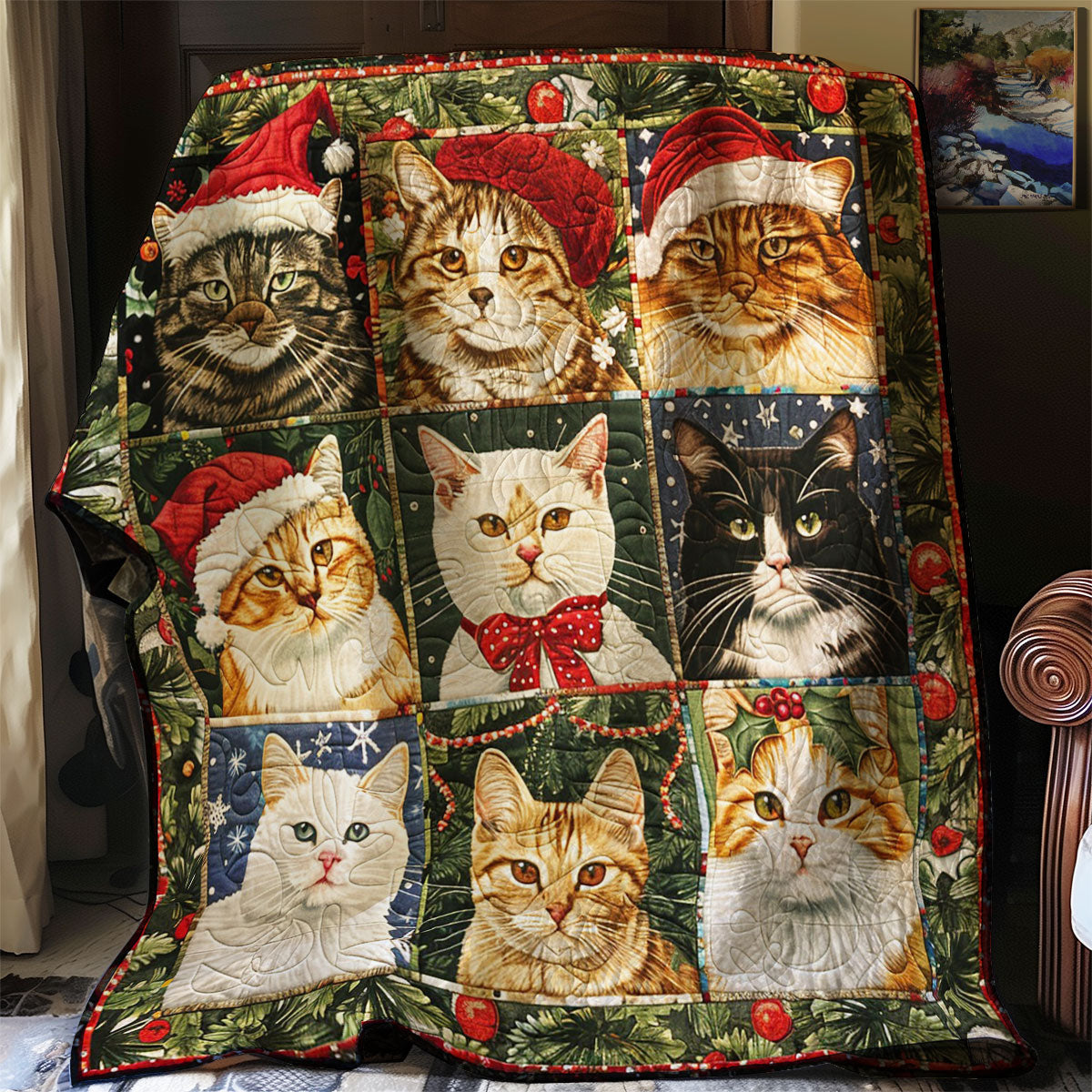 Christmas Cute Cat Quilt Blanket