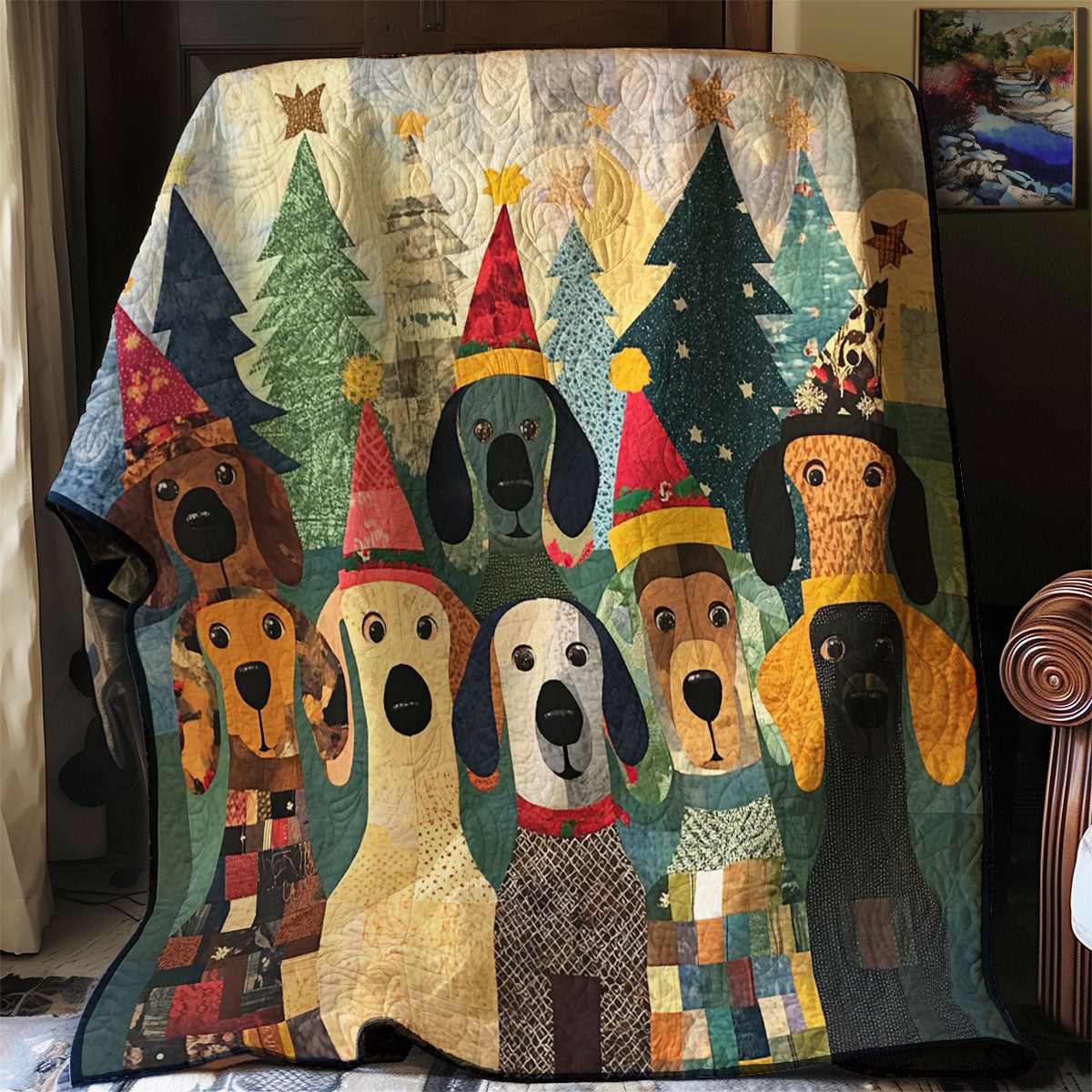 Christmas Dogs Quilt Blanket