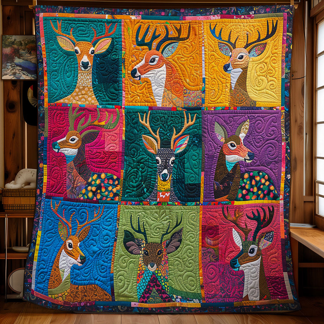 Colorful Deer Quilt Blanket