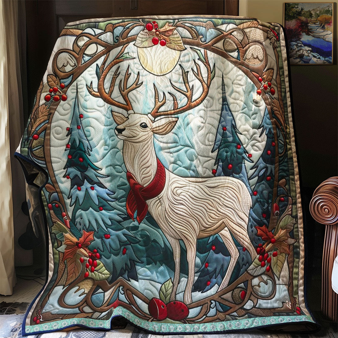 Cozy Deer In The Woods Quilt Blanket