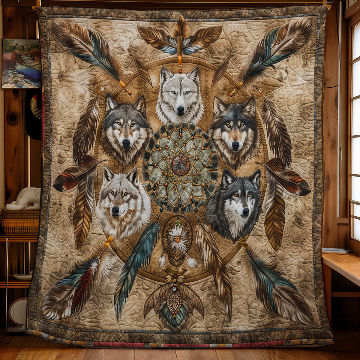 Dreamcatcher Wolf Quiet Moments Quilt Blanket