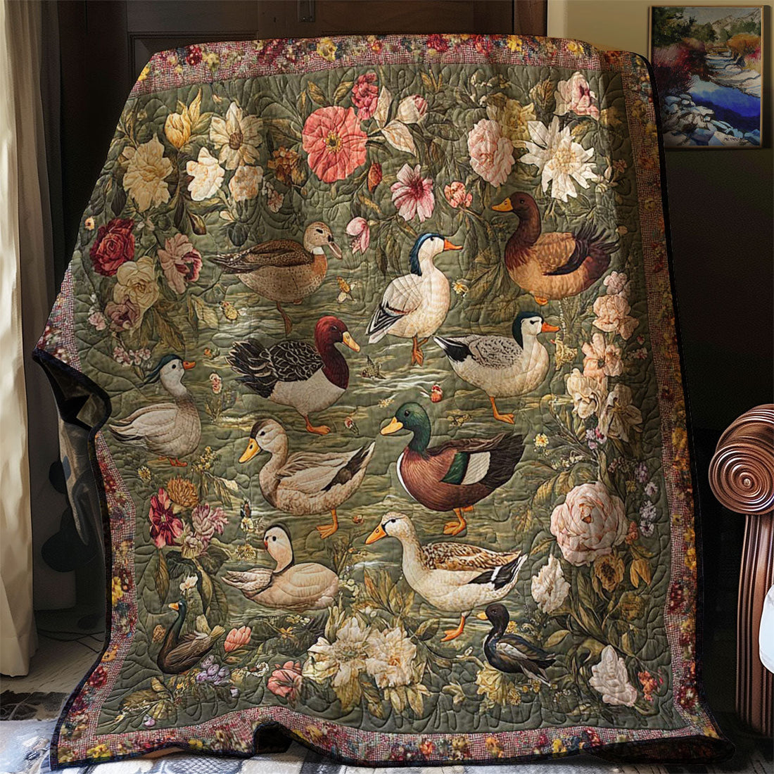 Duckling Floral Quilt Blanket