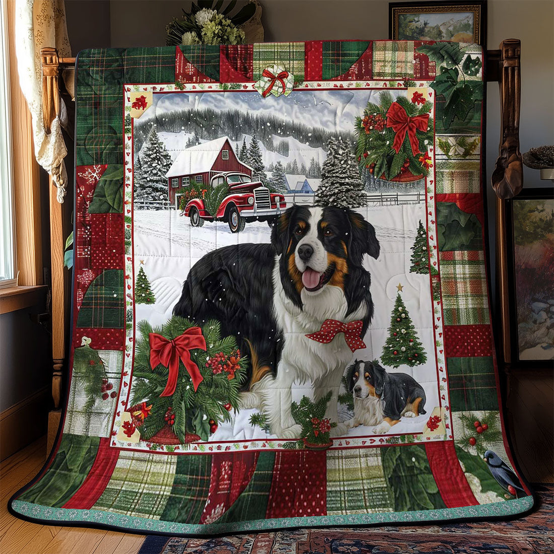 Bernese Christmas Lights Quilt Blanket