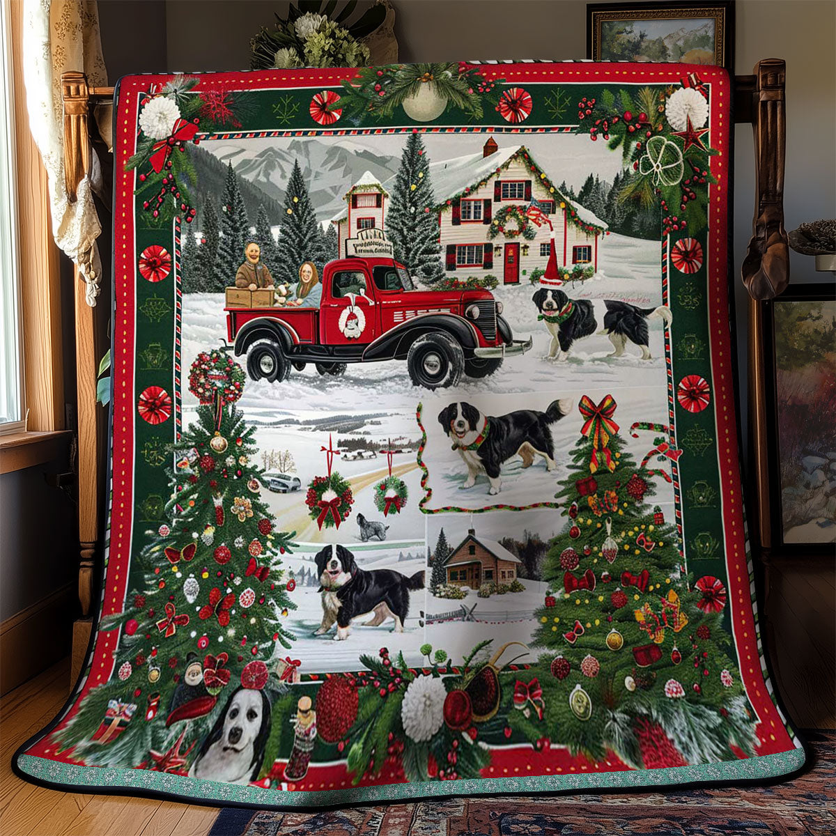 Bernese Mountain Noel Quilt Blanket