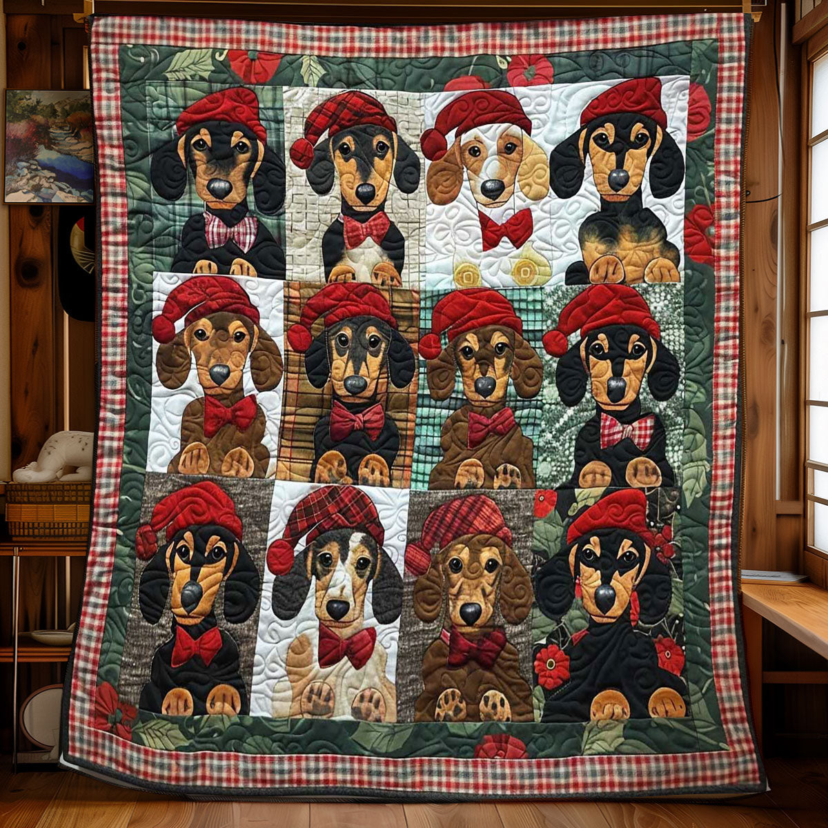 Christmas Dachshund Delight Quilt Blanket
