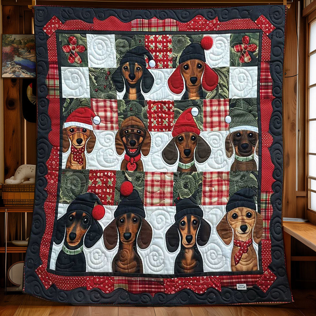 Christmas Dachshund Magic Quilt Blanket