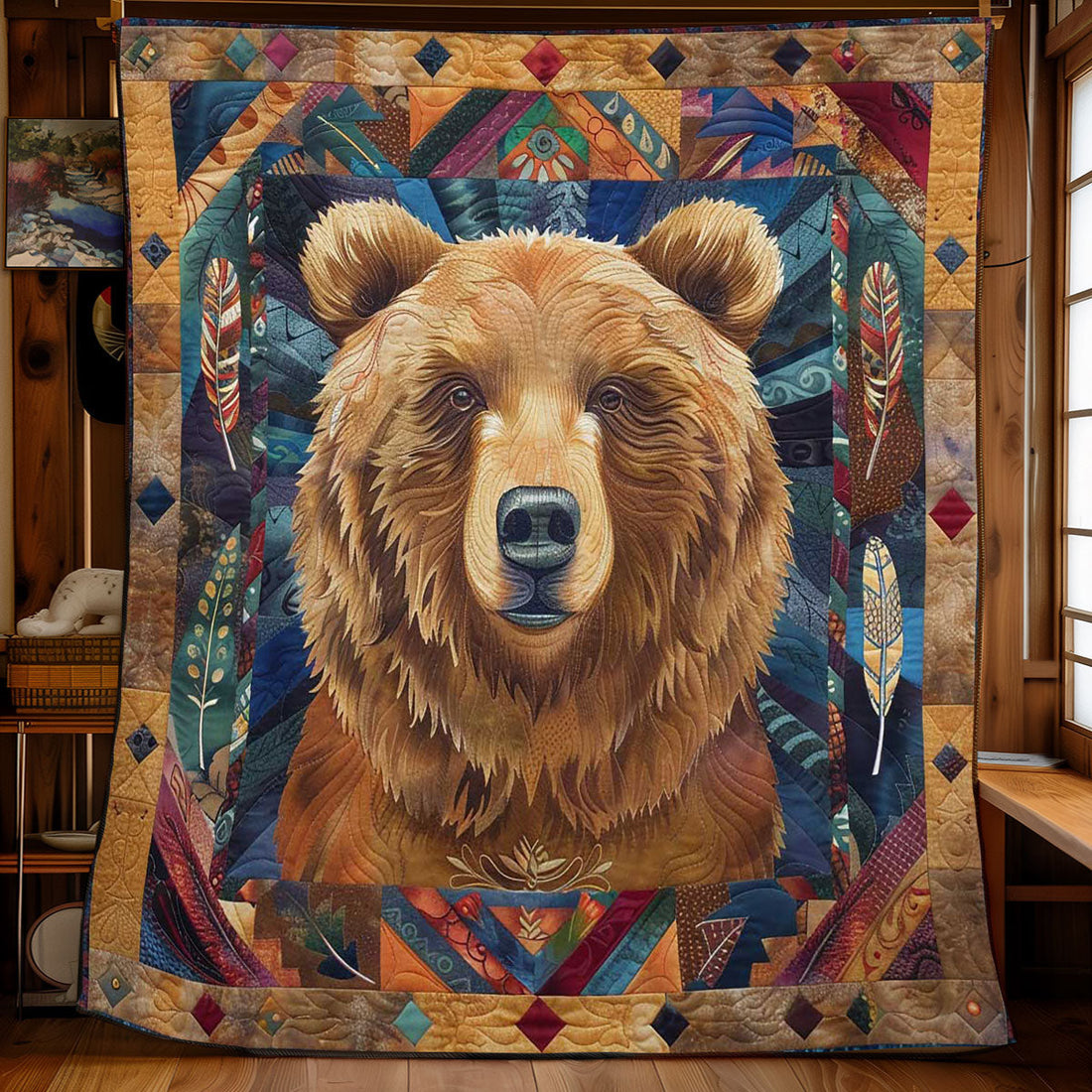 Feathers in Bear’s Domain Quilt Blanket
