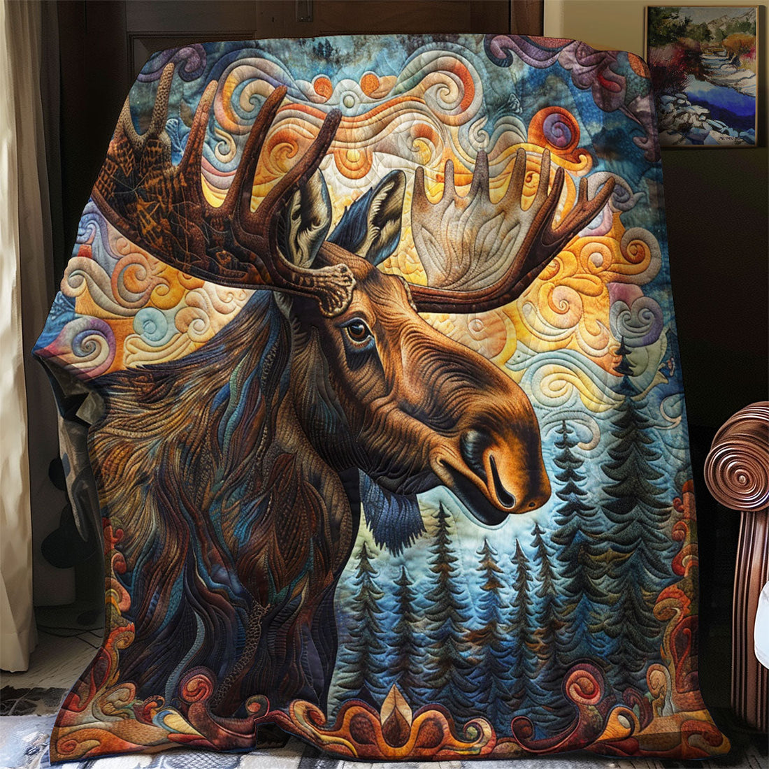 Moose Mountain Forest Quilt Blanket