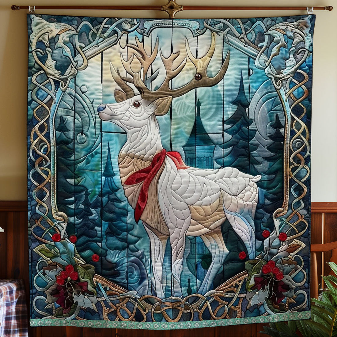 Red Scarf Deer Tales Quiet Moments Quilt Blanket