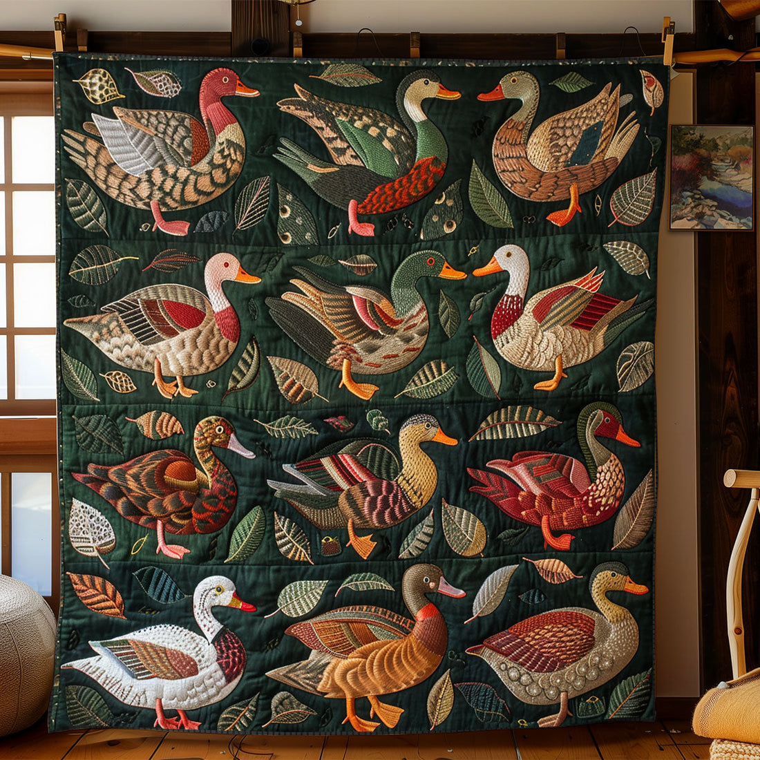 Floral Ducks Quilt Blanket
