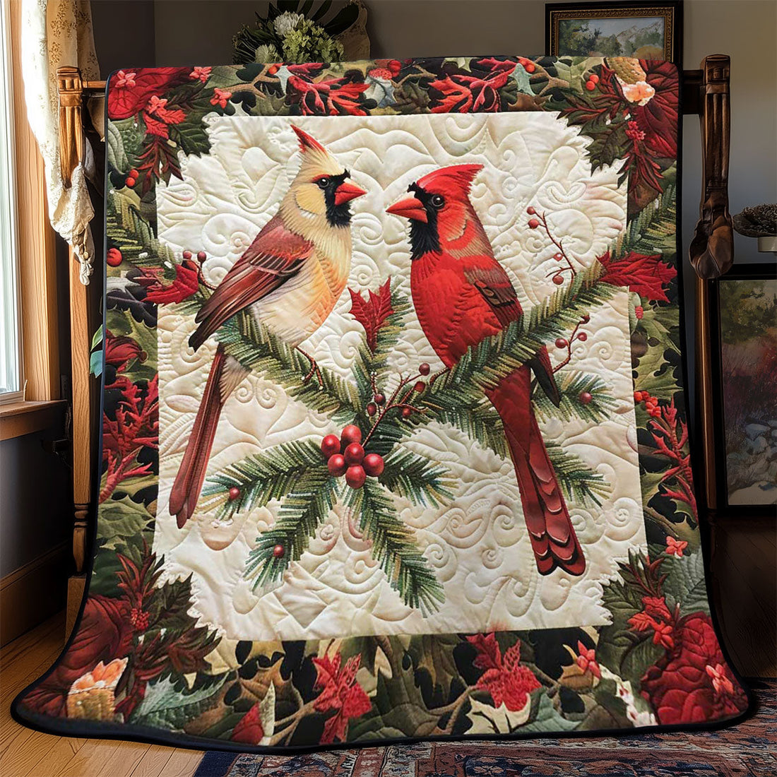 Christmas Cardinal Merry Moments Quilt Blanket