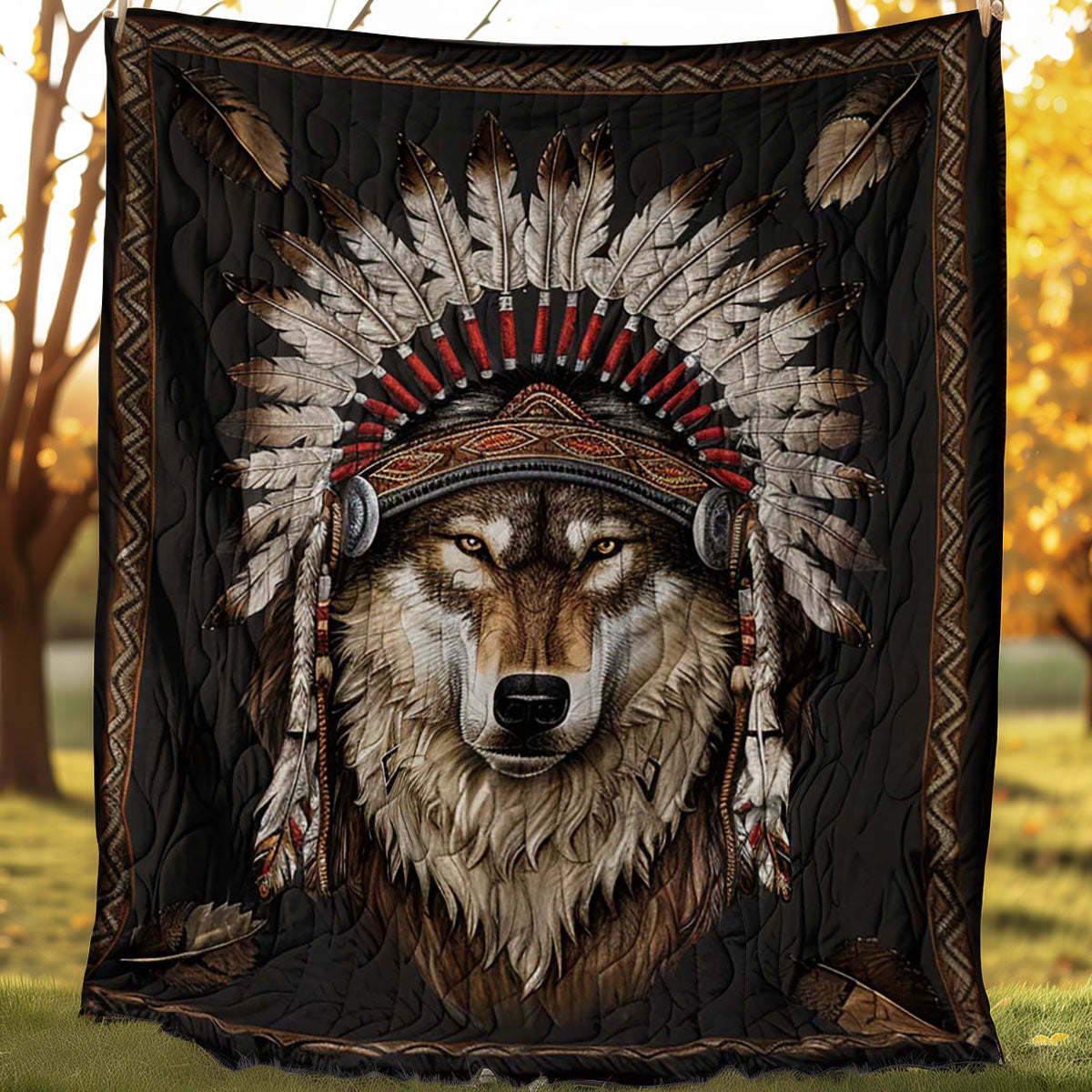 Native Spirit Wolf Quiet Moments Quilt Blanket