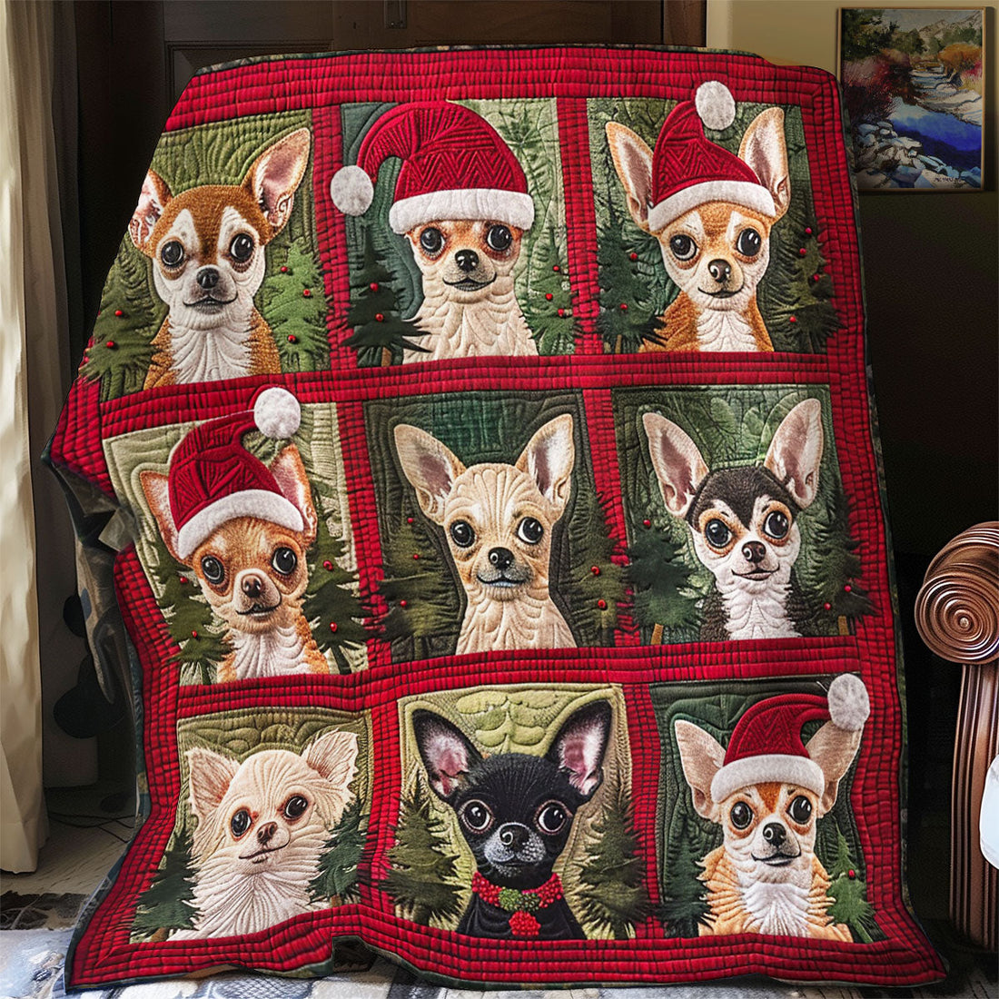 Chihuahua Christmas Tree Quilt Blanket