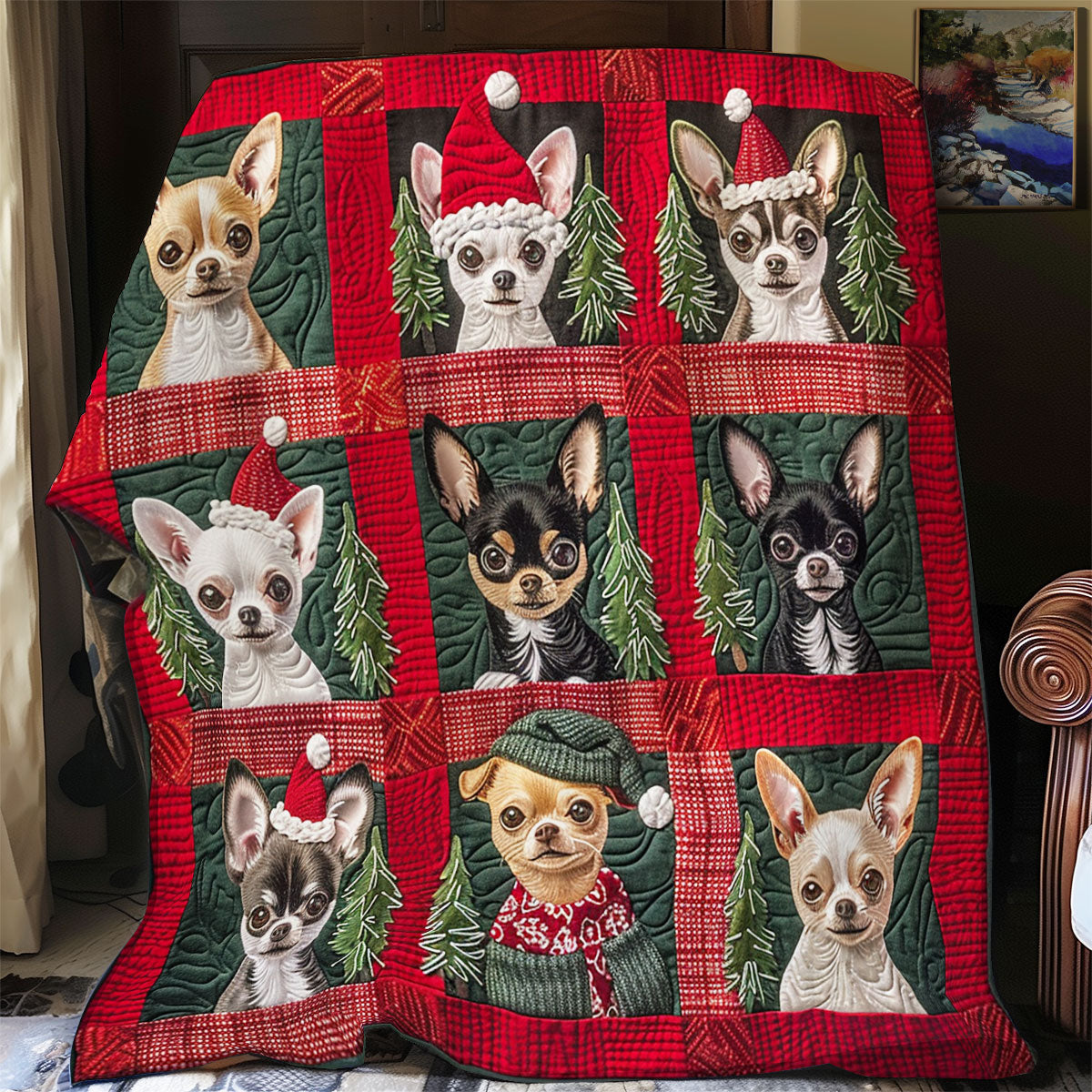 Chihuahuas Love Santa Quilt Blanket