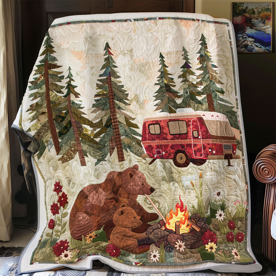 Mommy Bear Camp Fire Quilt Blanket