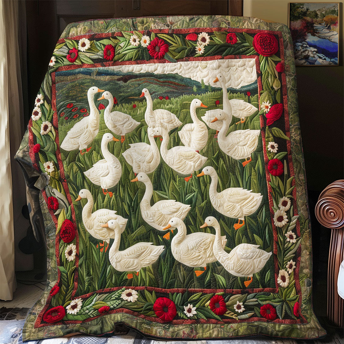 White Ducks Quilt Blanket