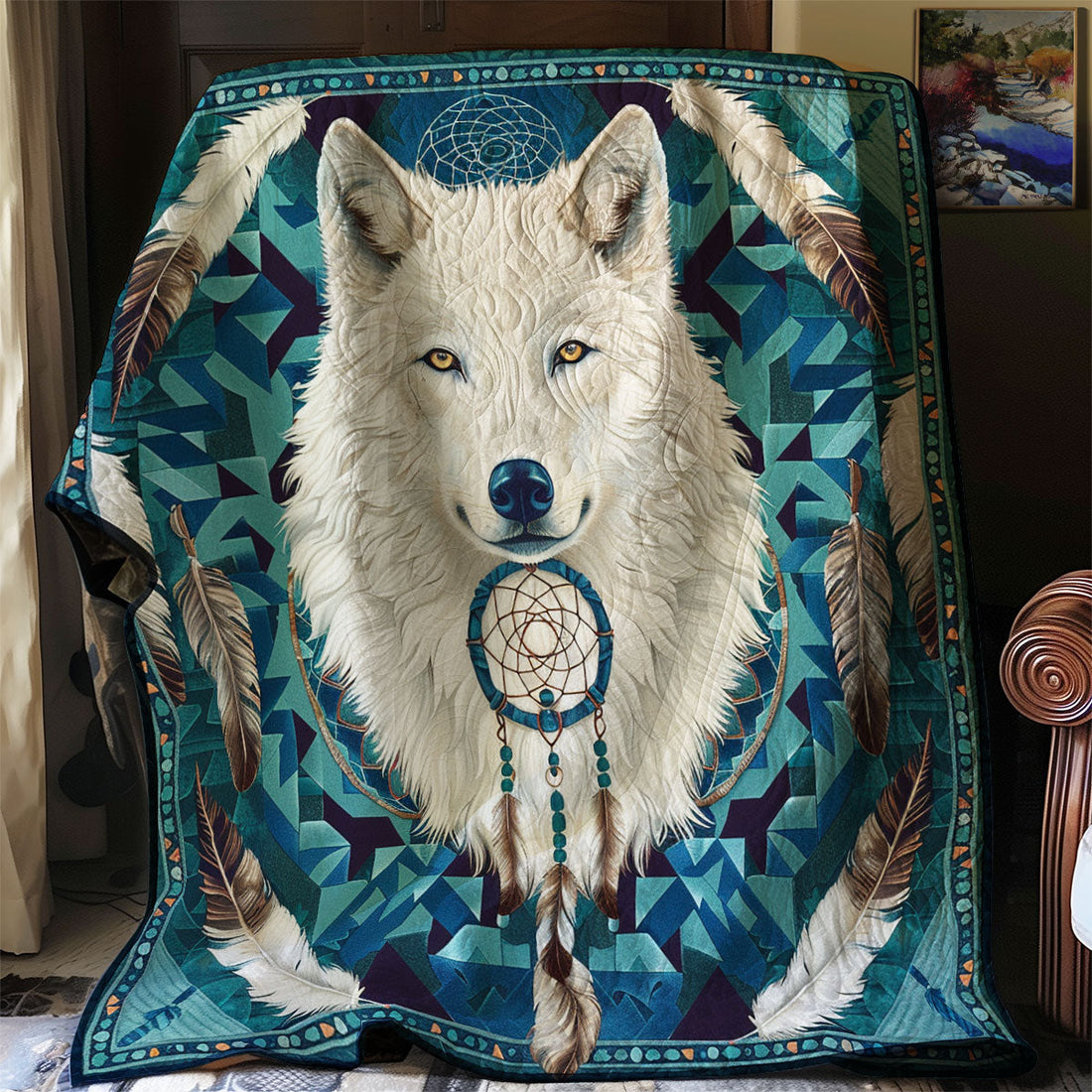 White Wolf Quiet Moments Quilt Blanket