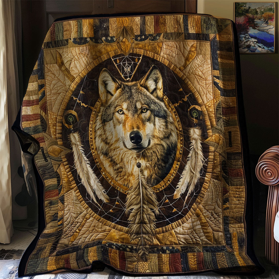 Wild Wolf Rustic Charm Quilt Blanket