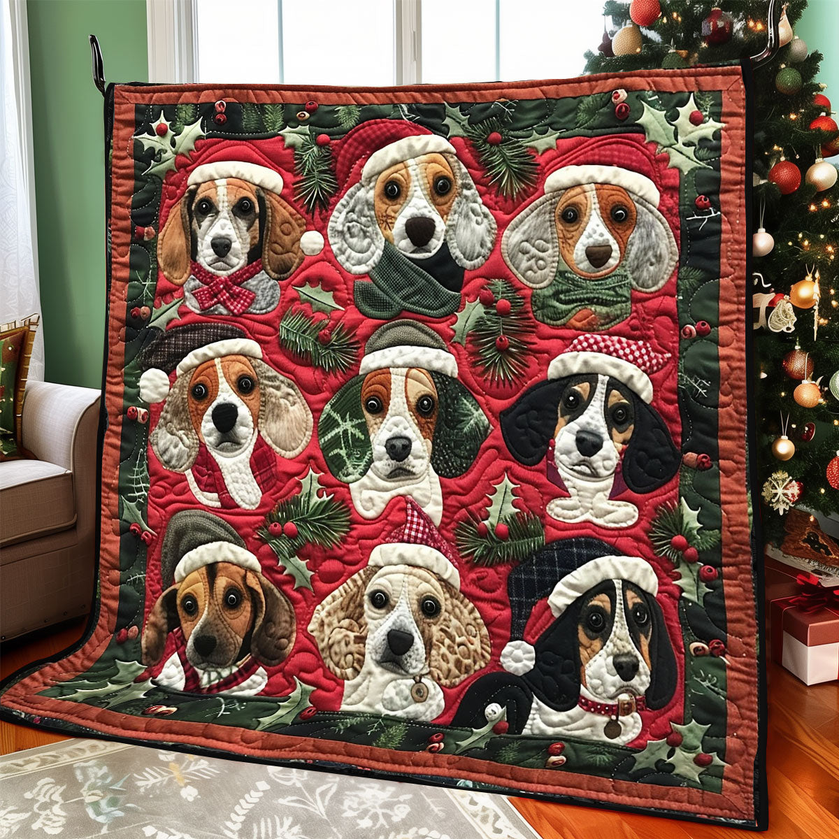 Beagles Christmas Quilt Blanket