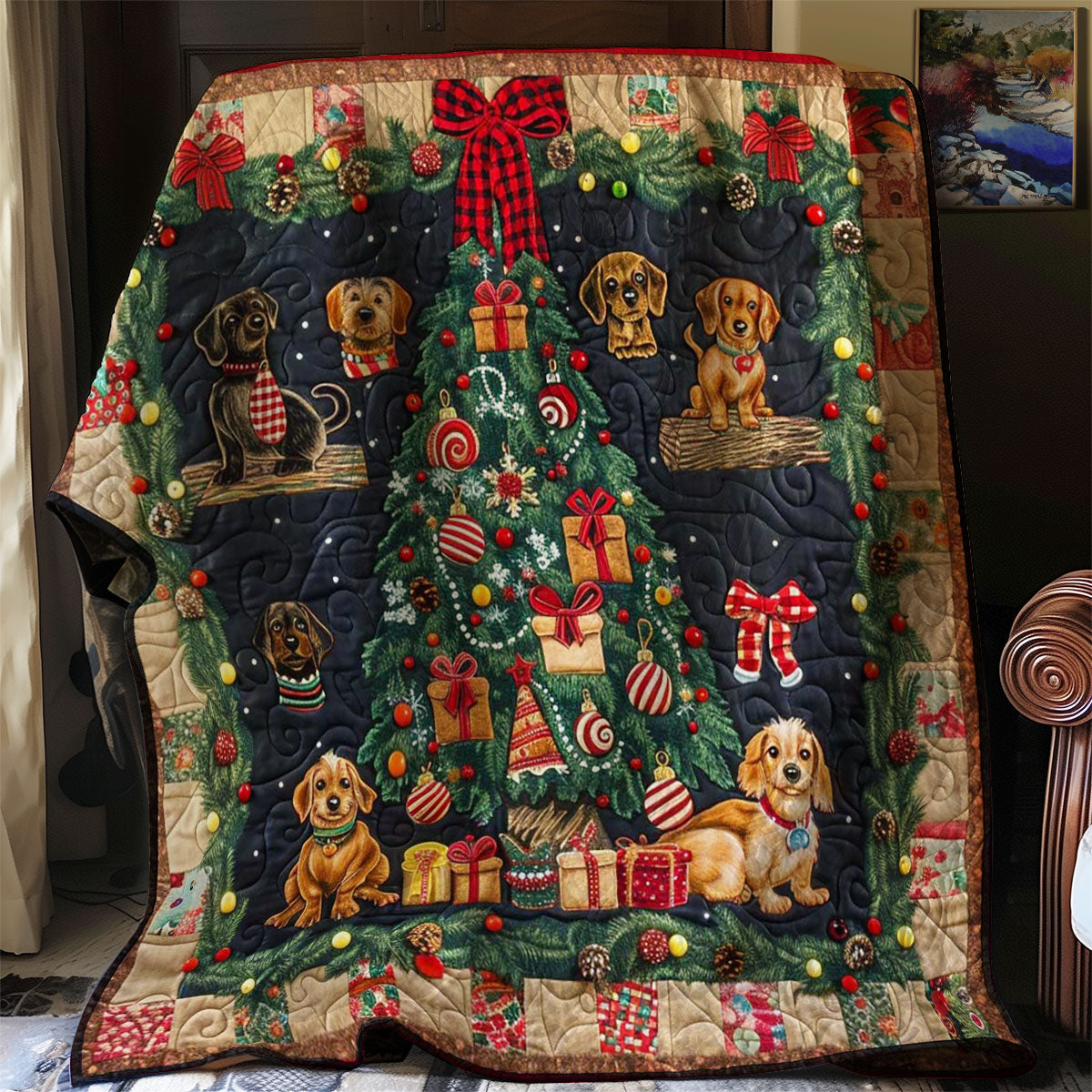 Christmas Dachshunds Quilt Blanket