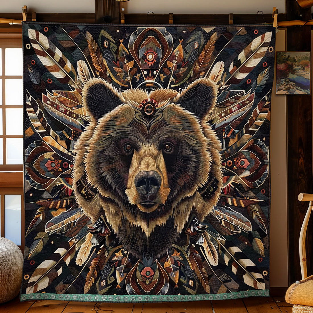 Bear Native American Rustic Retreat Quilt Blanket