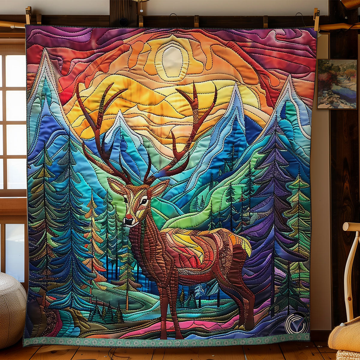 Serene Sunset Deer Quilt Blanket