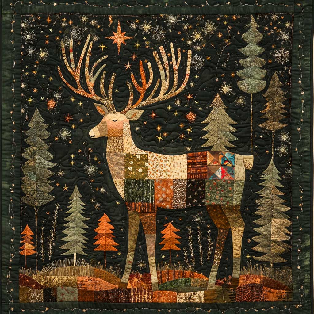Patchwork Christmas Reindeer Quilt Blanket