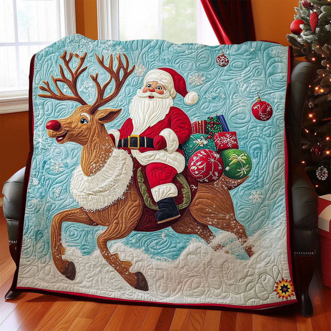 Reindeer Santa Quilt Blanket