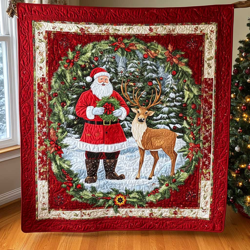 Santa Reindeer Quilt Blanket