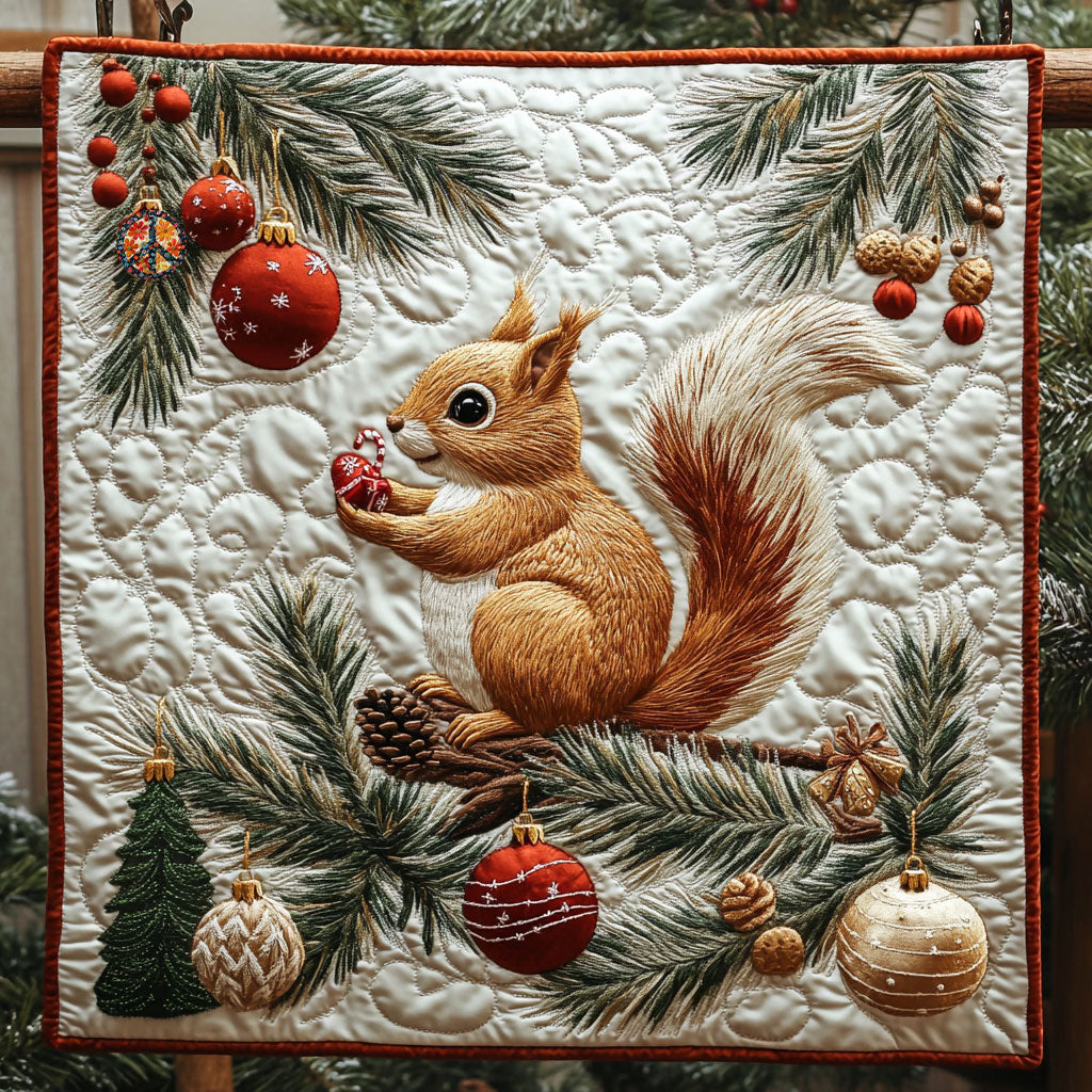 Christmas Bauble Squirrel Merry Moments Quilt Blanket