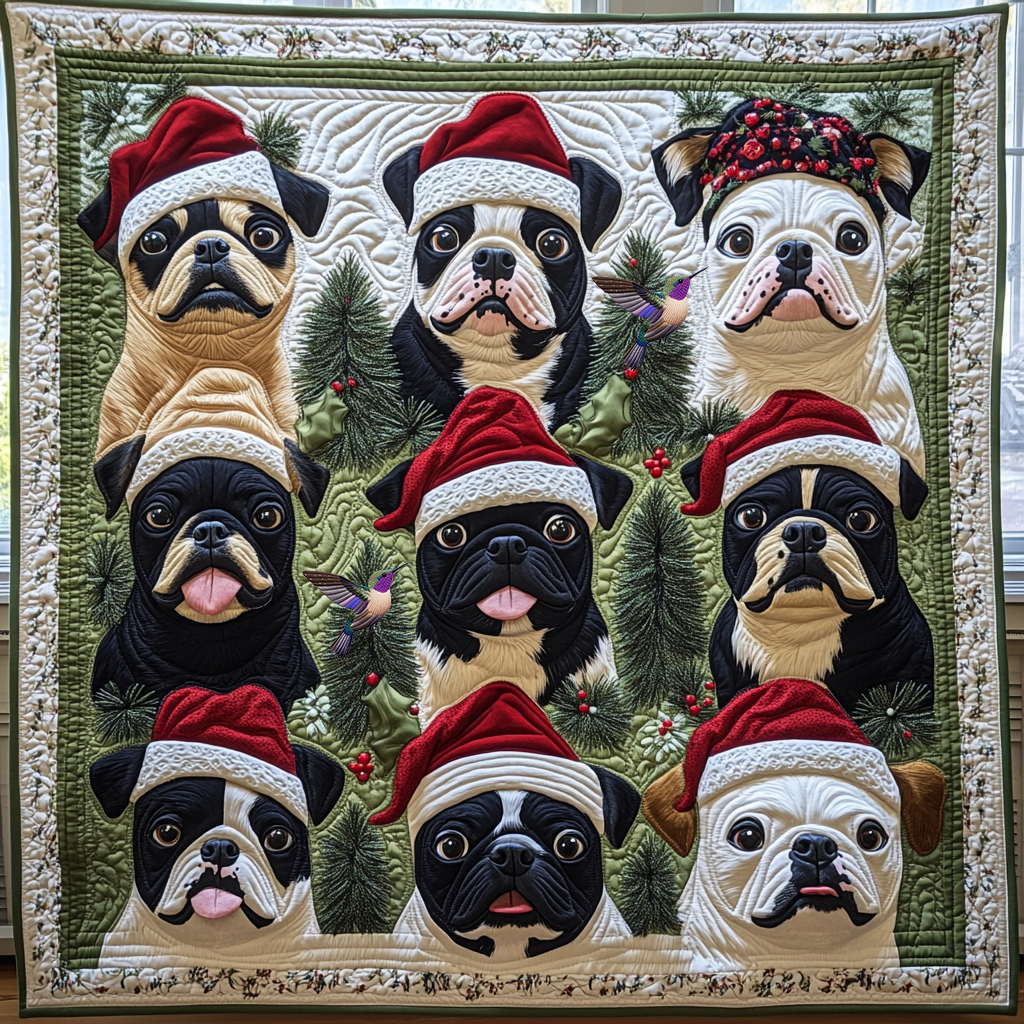 Boston Terrier Christmas Holiday Cheer Quilt Blanket