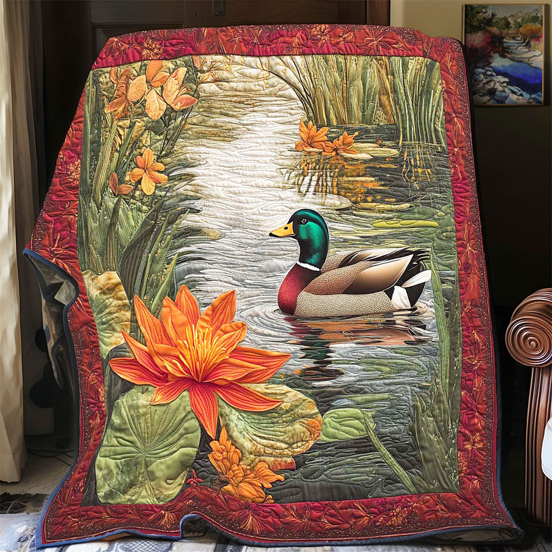 Mallard Duck Pond Quilt Blanket